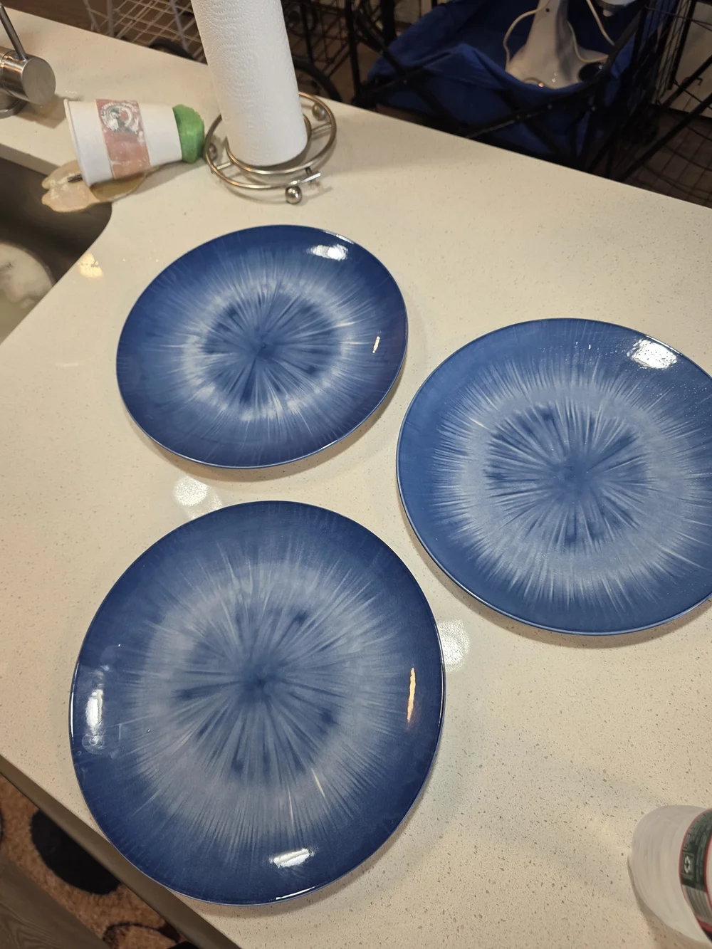 Blue Radial Glaze Dinner Plates - Set of 3
